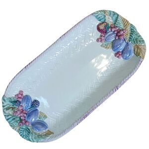 VINTAGE Serving Platter Hand Painted 1970 Majolica Art Ceramic Spring Easter 16"